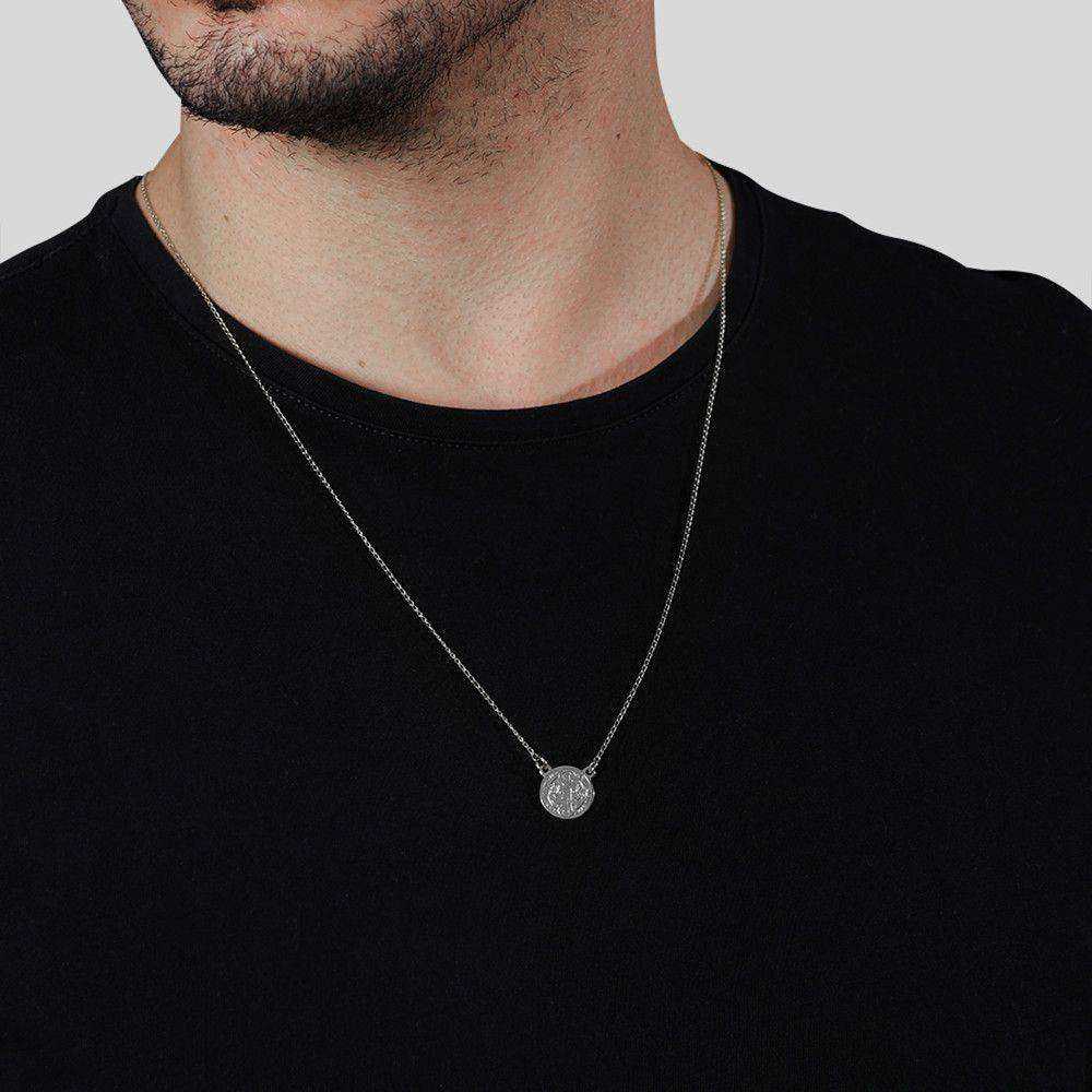 Escapulário Prateado Masculino Redondo São Jorge - Galeria