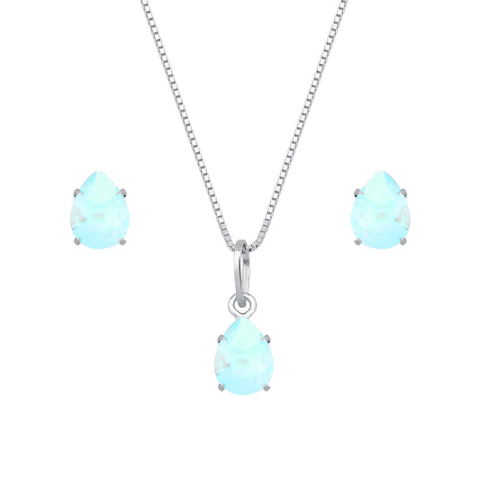 Conjunto de Gota Azul em Zircônia Prata 925