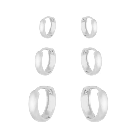 Trio de Argolas Lisas em Prata 925